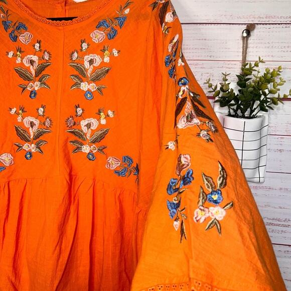 Orange Floral Embroidered Cotton Blouse | Women’s 2X - Picture 4 of 5